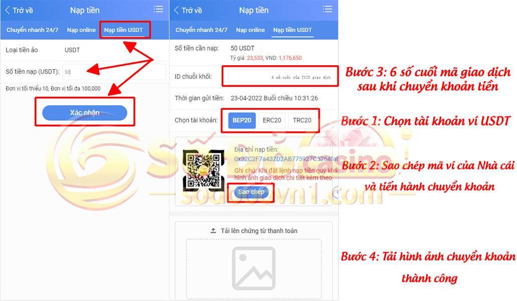 Hướng dẫn nạp tiền qua USDT